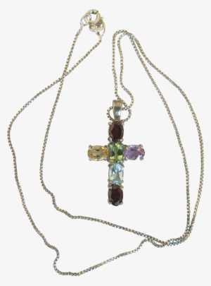 Clip Download Vintage Rainbow Silver Religious Cross - Gemstone