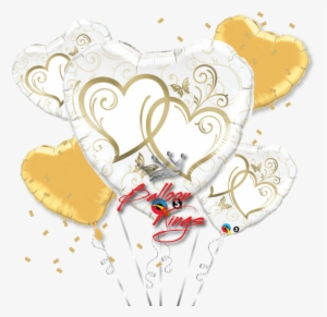 Entwined Gold Hearts Bouquet - Qualatex Entwined Hearts Foil Balloon