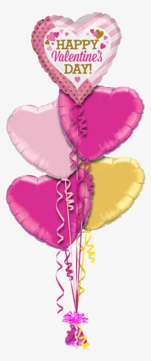 Happy Valentines Pink And Gold Hearts Valentines Balloon - 18 Inch Red/red Heart Foil - Flat