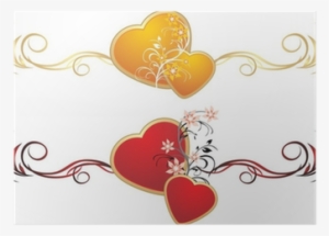 Red And Gold Hearts With Floral Ornament - Heart
