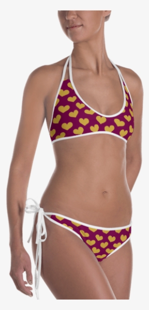 Red And Gold Hearts On A Maroon Background Reversible - Swimsuit