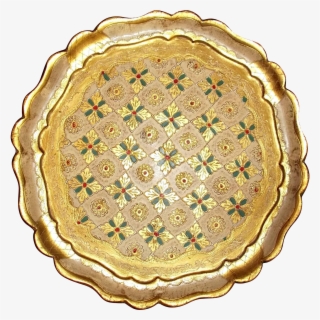 A Twelve Inch Round Wood Serving Tray Awash In Gold