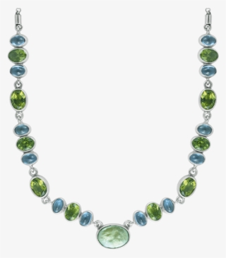 Green Pearl, Peridot & Blue Topaz Sterling Silver Necklace