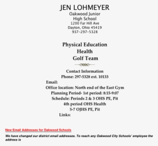 Jen Lohmeyer Oakwood Junior High School 1200 Far Hill