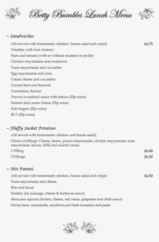 Betty Bumbles Menu