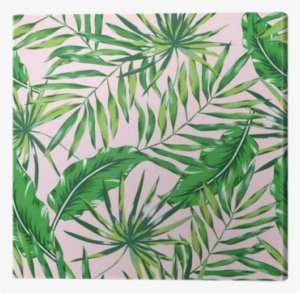 Green Palm Leaves On The Pink Background - Pink And Green Palm Leaf