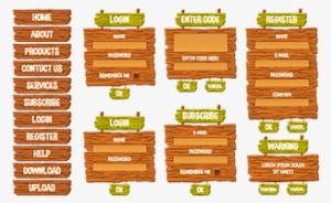 Set Of Vector Cartoon Illustrations Wooden Signs, Gui - Señales Madera Diseño