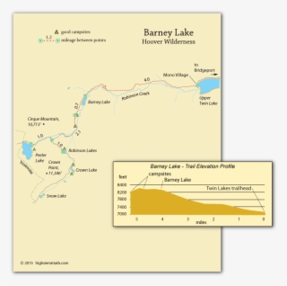 Map Of Trail To Barney Lake, Hoover Wilderness, Ca