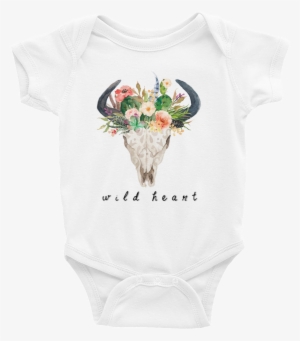 Boho Western Watercolor Infant Baby Onesie Cow Skull