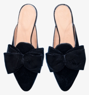 Antoine Black Velvet Slides With Bow Flat Shoes Png - Flatshoes Png