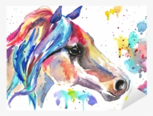 Color Watercolor Illustration - Stickers Cheval En Couleur