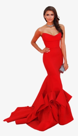 Nina Dobrev Png By - Red Dress Silver Accessories