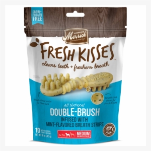 Merrick Fresh Kisses Mint Breath Strips Medium Brush - Merrick Fresh Kisses Double Brush Dental Treats Large
