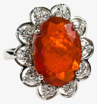 Natural Fire Opal Diamond Ring 14k Gold Orange Opal