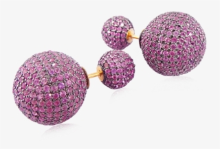 14k Gold Diamond Pink Sapphire Ball Stud Earrings