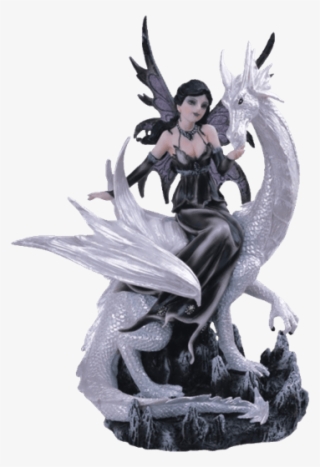 Gothic Fairy Riding A White Dragon Statue