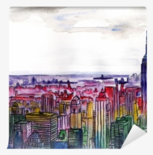 Watercolor Cityscape Big Aquarelle Painting Wall Mural - Watercolor Painting
