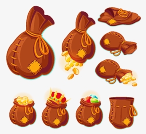 Collection Of Vector Cartoon Bags With Gold Coins And - Bag