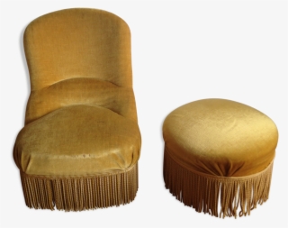 Toad With Fringe And His Ottoman In Yellow Velvet