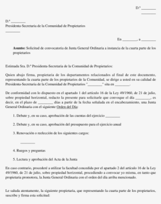 Solicitud De Convocatoria De Una Junta De Propietarios