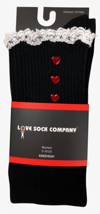 Black Knee High Lace Boot Socks With Hearts And Lace