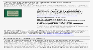 Copolymerization Of 2 Hydroxy