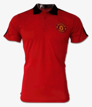 Manchester United Red Color Black Collar Polo T - Red Color Sports T Shirts