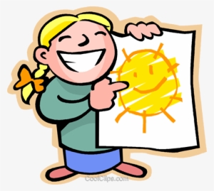 Little Girl With A Happy Sun Drawing Royalty Free Vector - Art Work Clip Art