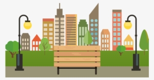 Colorful Building City With Bench Vector Png, City - Vector Graphics
