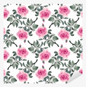 Watercolor Seamless Pattern With Colorful Flowers And - Rose Hand Drawn Leaves Red Rose Fabric Floral Designs