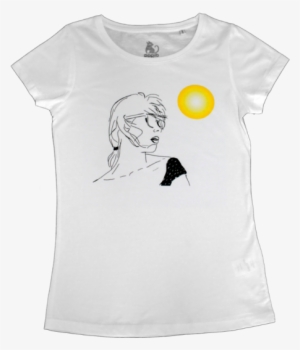 White T-shirt With Sun And Women Motives - Sketch