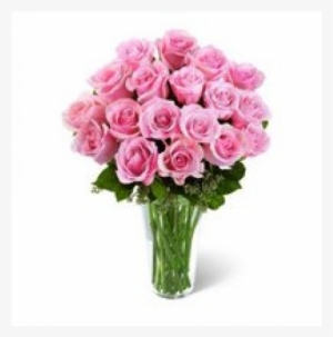 Pink Roses In Vase 24 Flowers - Light Pink Roses In Glass Vase