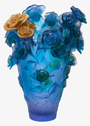 Vase Magnum Bleu Mauve Bouquet Or