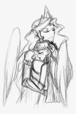 Bri-sta, Blushing, Elf Ears, Eyes Closed, Hug, Human, - Drawing