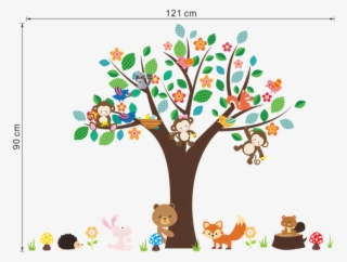 Spring Tree And Animals Wall Sticker Size - Cartoon Big Tree