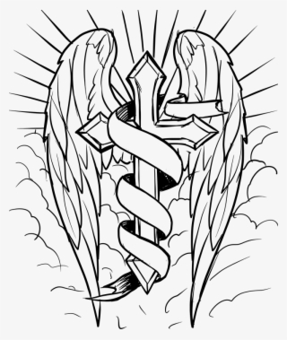 Black And White Sun Cross Png - Cross And Wings Coloring Pages