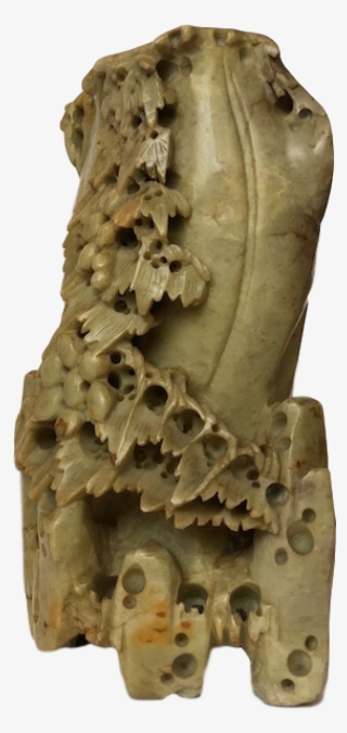 Brush Pot Carved From One Piece Of Stone With A Grape - Bronze Sculpture