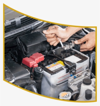 Mechanic Engineer Fixing Car Battery In Garage - Connect Car Battery