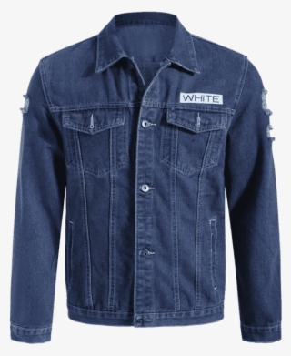 Cheap Graphic Ripped Denim Jacket - Jacket