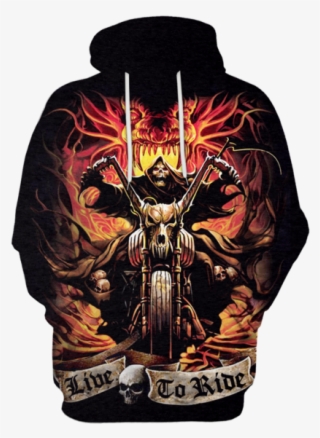 3d Halloween Skull Society Hoodie - Reaper On A Harley