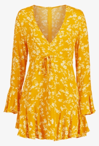 Surplice Floral Flare Sleeve Dress - Day Dress