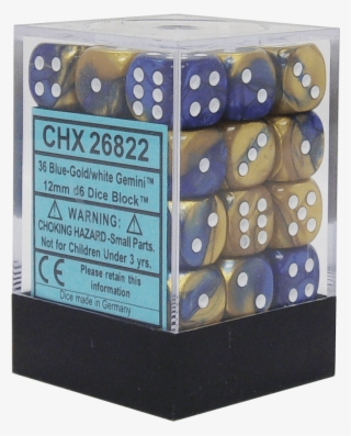 Gemini Blue-gold With White 12mm D6 - Collectible Card Game