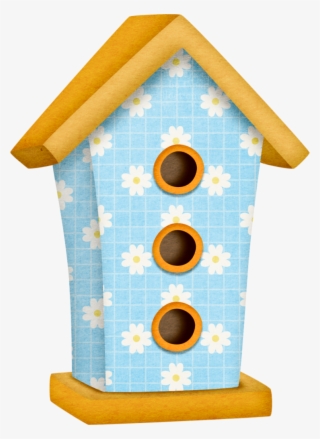 Blue With White Flowers Birdhouse - Illustration
