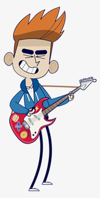 A Boy Playing Electric Guitar With His Eyes Closed - Cartoon