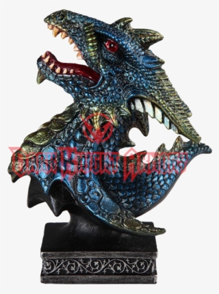 Small Blue Dragon Head Pedestal Statue - Statue