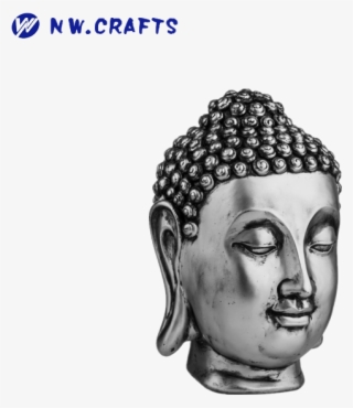 Resin Silver Buddha Head Sculpture Suitable As Gifts - Escultura Buda Png