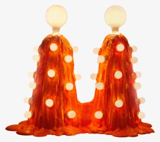 A Two Pronged Red Floor Lamp With Lots Of Bulbs All - Illustration