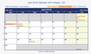 April 2018 Calendar With Nz Holidays To Print - April 2019 Calendar Australia