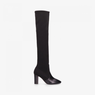 Overknee Boot Smooth Leather Knitted Textile Black - Boot