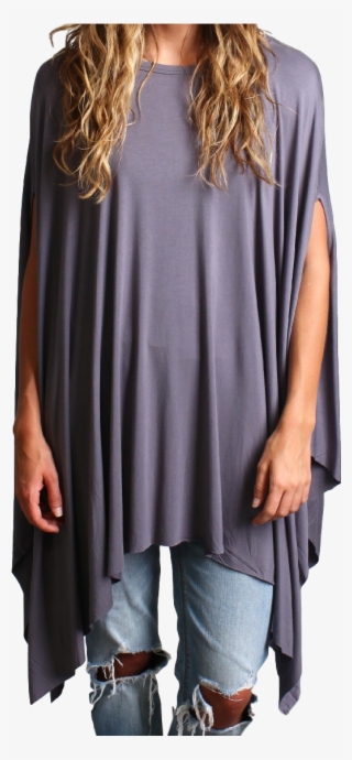 Charcoal Gray Piko Asymmetrical Poncho - Day Dress